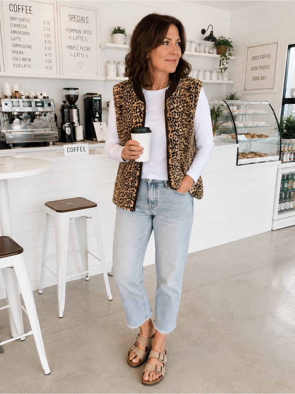 Alia Leopard Print Fleece, Lined Vest, Large, Faux Fur, Ribbed Knit Front Zipper